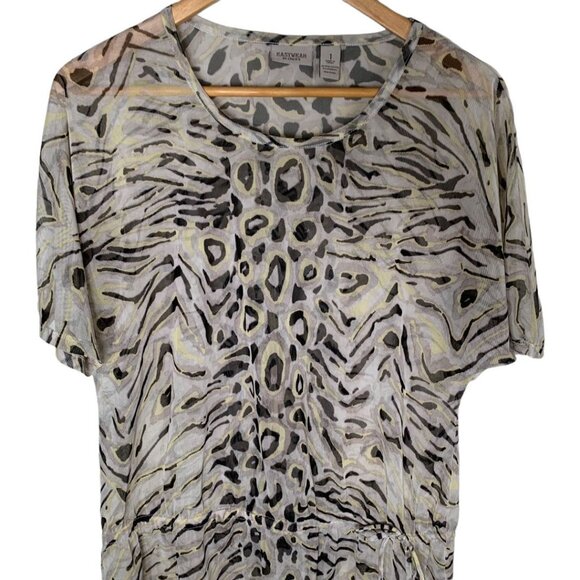 Chicos Easywear Sheer Animal Print Blouse Medium Tan Brown Fall Top - Picture 2 of 10